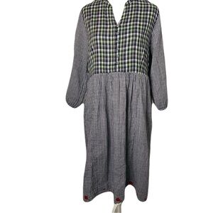 April Cornell Medium Checkered Long Sleeve Dress Cottagecore Embroidered Prairie